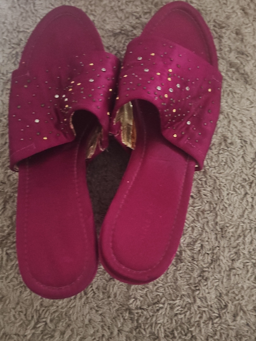 Nine West Fuchsia Slide Mules with Gold Stud Details